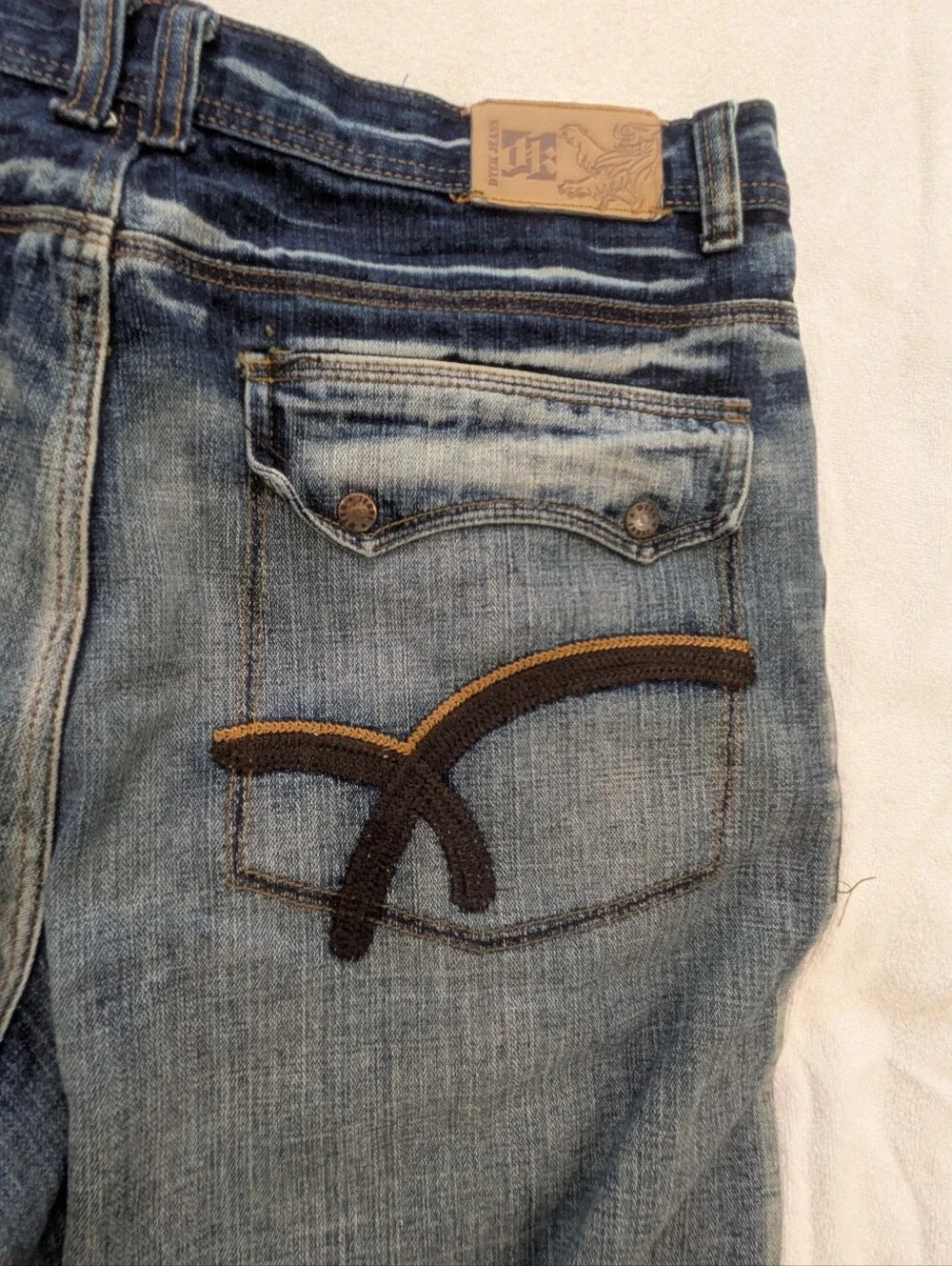 DTEK JEANS Men's Baggy Denim Jorts Size 38 Dark Blue Wash Distressed Gothi